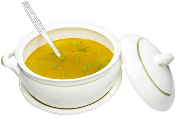 그릇에 노란 수프 — 스톡 사진