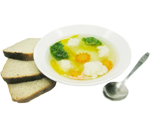 Овощной суп с хлебом — стоковое фото