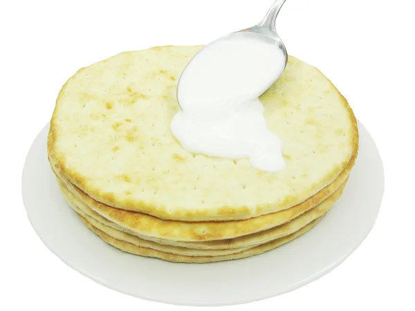 Pancake dengan krim asam — Stok Foto