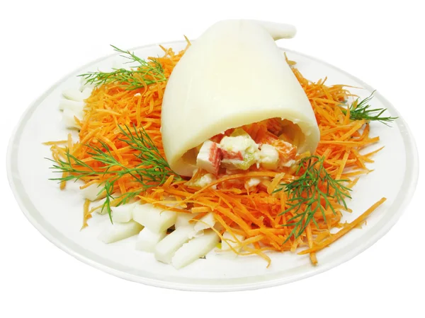 Кальмар з морквяним салатом — стокове фото