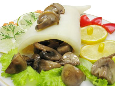 Squid meal with mushrooms clipart