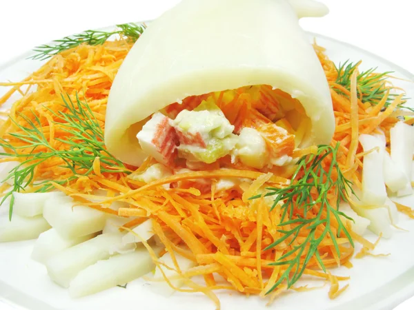 Squid meal with carrot salad — Stock Photo, Image
