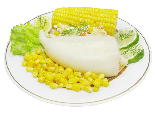 Squid meal with corn — Stock Photo, Image