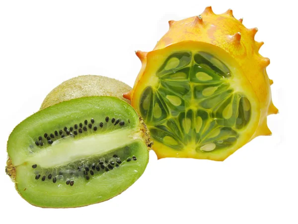 Horned melon fruit and kiwi — Stok fotoğraf