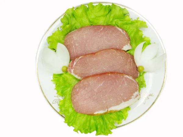 Bacon sobre alface vegetal — Fotografia de Stock