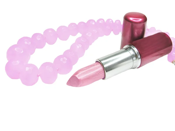 Pink lipstick quartz beads — Stock Photo, Image