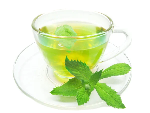 Chá de ervas verde com hortelã fresca — Fotografia de Stock