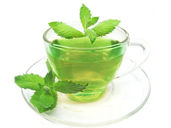 Зеленый травяной чай с мятой — стоковое фото