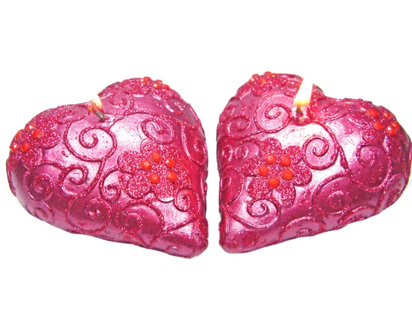 粉红 spa 蜡烛设置心的形状 — 图库照片