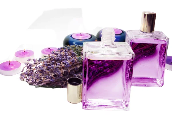 Wellness Kerzen Lavendelöl — Stockfoto