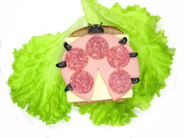Sanduíche de legumes criativos com queijo e presunto — Fotografia de Stock