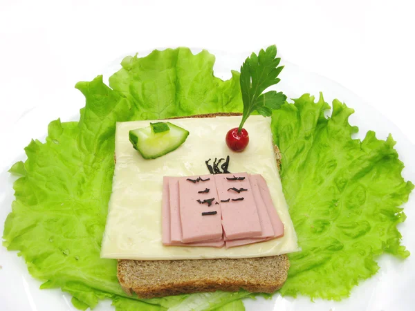 Kreativ vegetabiliska smörgås med skinka — Stockfoto