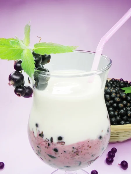 Fruit smoothie cocktail with black cuurant — Stock Photo, Image
