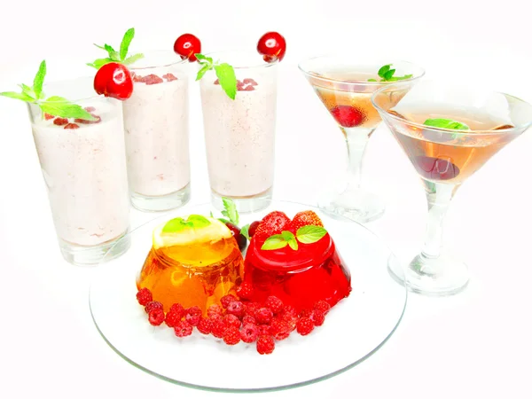 Jelly fruit dessert and alcohol cocktails — Stock Photo, Image