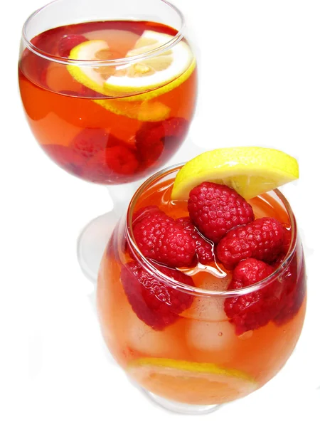 Two fruit red punch cocktail drinks with raspberry — Stock Photo, Image
