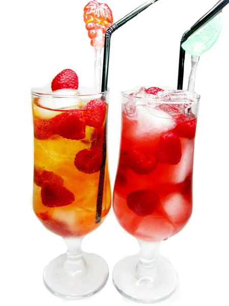 Fruit cold juice drinks with raspberry — Stock Photo, Image