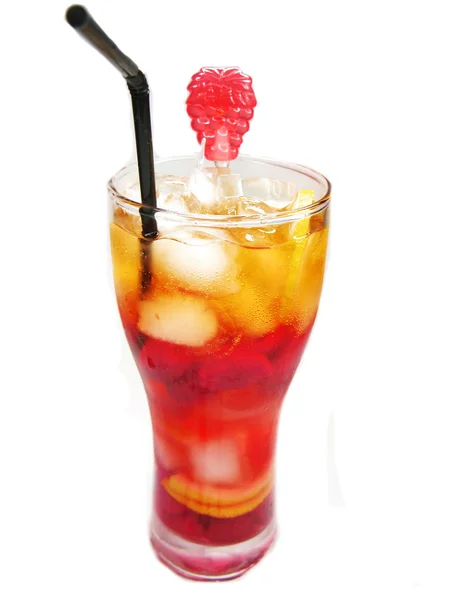 Fruit cold juice drink with raspberry and lemon — Stock Photo, Image