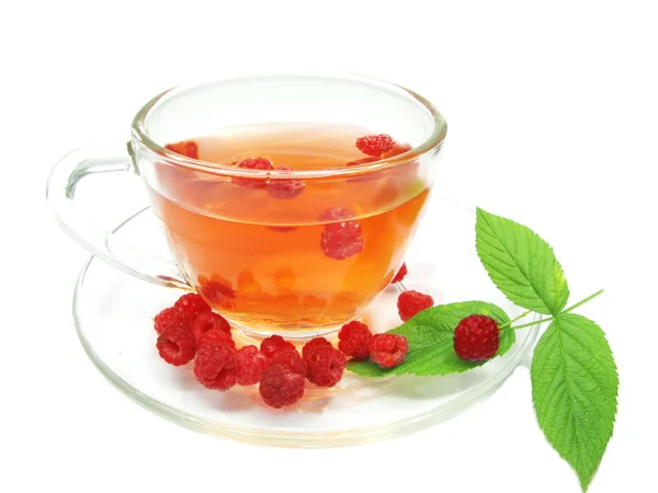 Red fruit tea with fresh raspberry — Stock Photo, Image