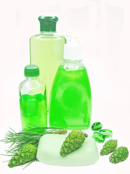 Shower gel bottle with fir extract — Stock Photo, Image