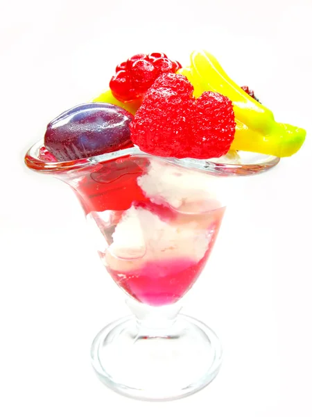 A puding és a zselés gyümölcs cseresznye desszert — Stock Fotó