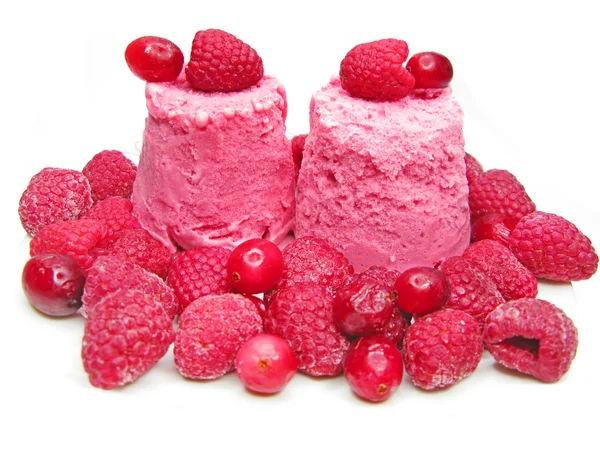 Pink fruit ice-cream with raspberry — Stock Photo, Image