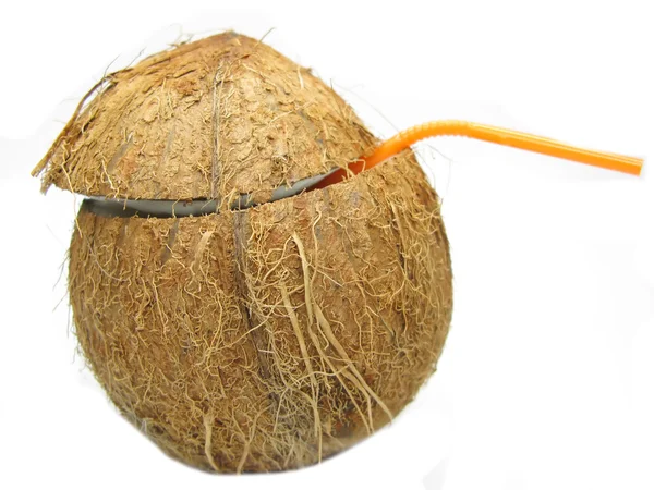 Coctel de coco con paja aislada —  Fotos de Stock
