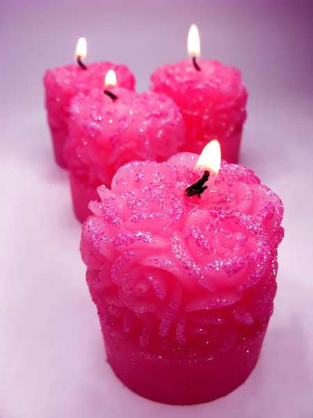 粉红色香薰 spa 香味蜡烛一套 — 图库照片