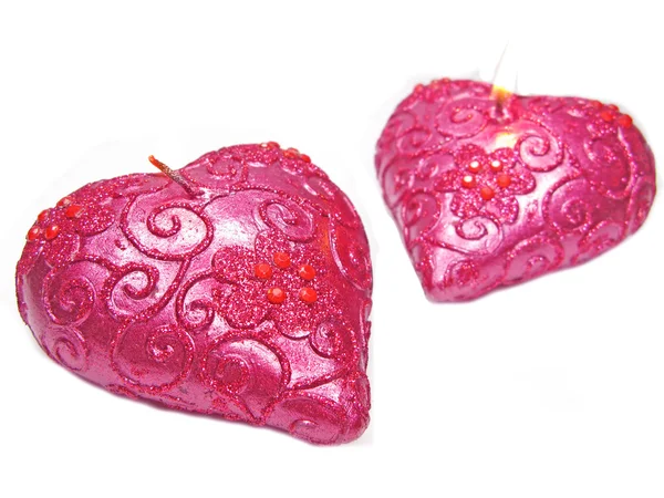 Pink aroma scented candles set heart shape — Stock Photo, Image