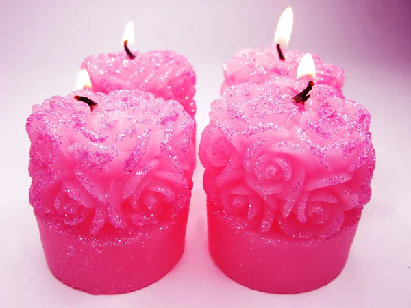 Conjunto de velas de aroma perfumado rosa — Fotografia de Stock