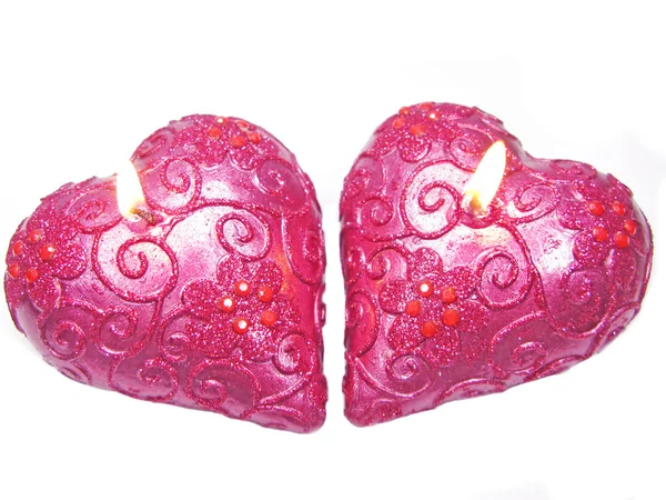 핑크 아로마 스파 향수 촛불 심장 모양 설정 — 스톡 사진