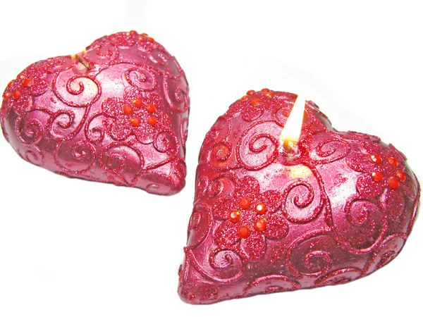 Pink candles set heart shape — Stock Photo, Image