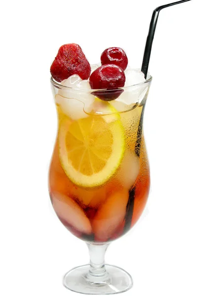 Fruit cold juice drink with lemon and berries — Stock Photo, Image