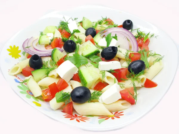 Greek salad with pasta — Stock Photo, Image