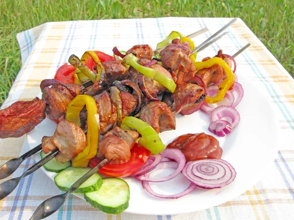 Carne barbacoa a la parrilla con verduras — Foto de Stock