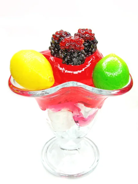 Cherry dessert dengan puding dan jelly — Stok Foto