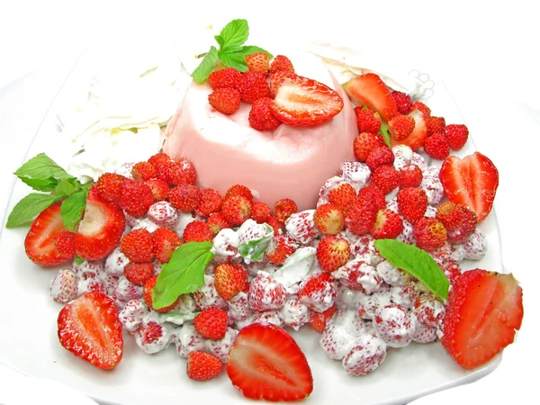 Fruit strawberry dessert with pudding — Stok fotoğraf