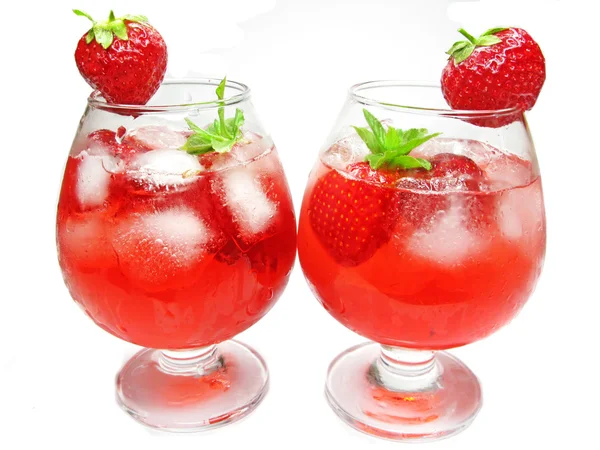Two fruit red punch cocktail drinks with strawberry — Stock Photo, Image
