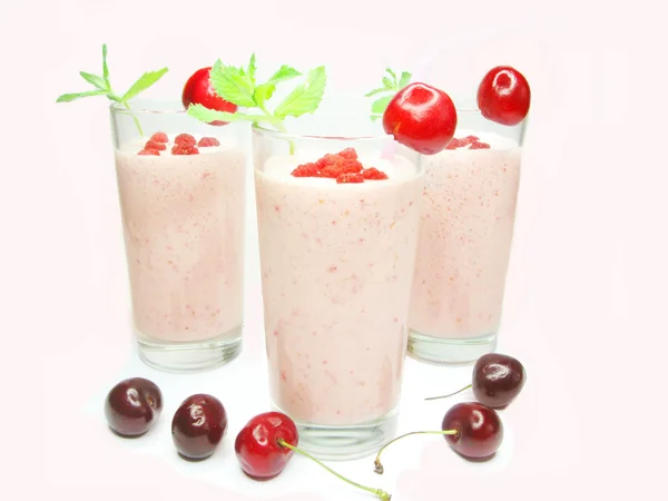 Fruit smoothie cocktails with cherry — Stock Photo, Image