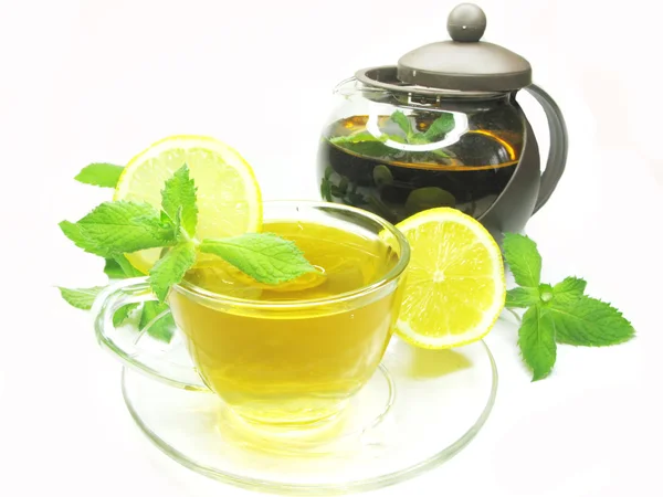 Fruit herbal tea with lemon and mint — Stock Photo, Image