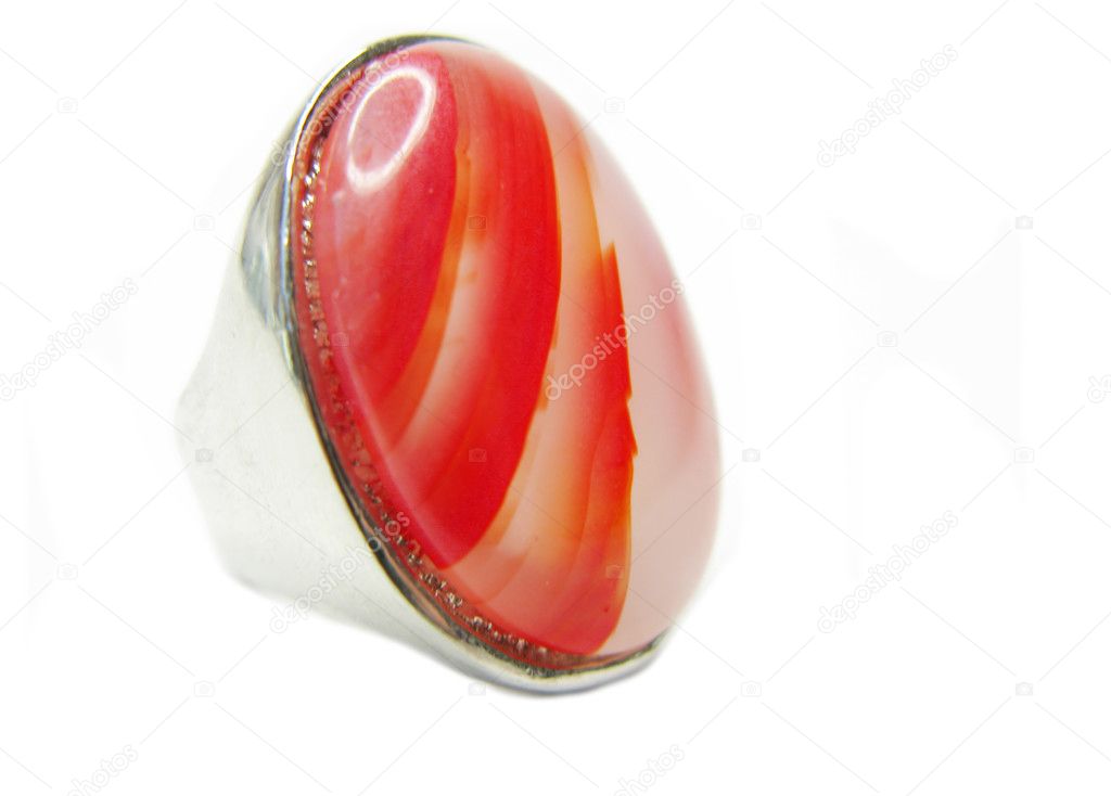 Jewelry ring with bright red carnelian crystal