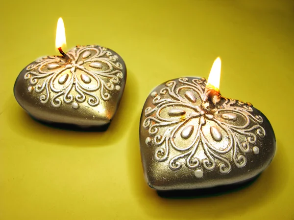 芳香的 spa 蜡烛集的心的形状 — 图库照片