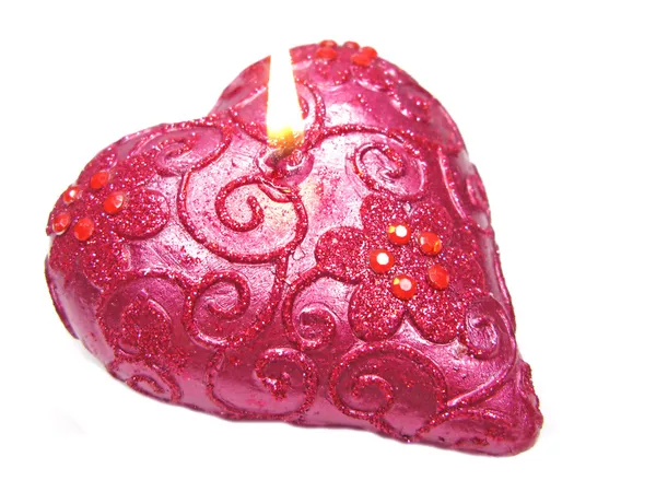 Růžové vonící aroma svíce tvaru srdce — Stock fotografie