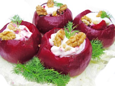 Stuffed beetroot vegetable with nuts clipart