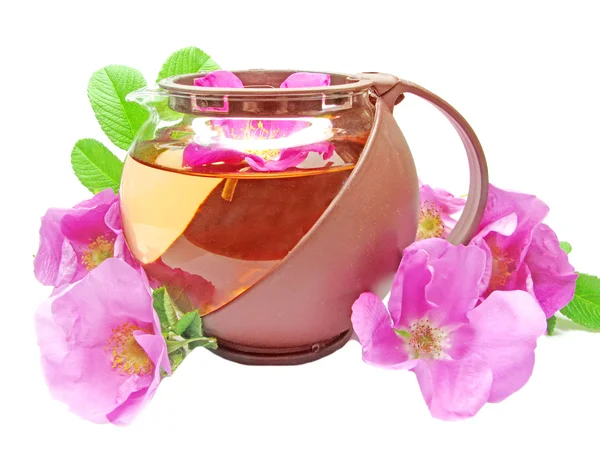 Té de hierbas con flores de rosas silvestres — Foto de Stock