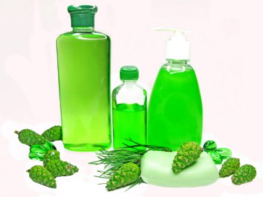 Shower gel bottle with fir extract clipart