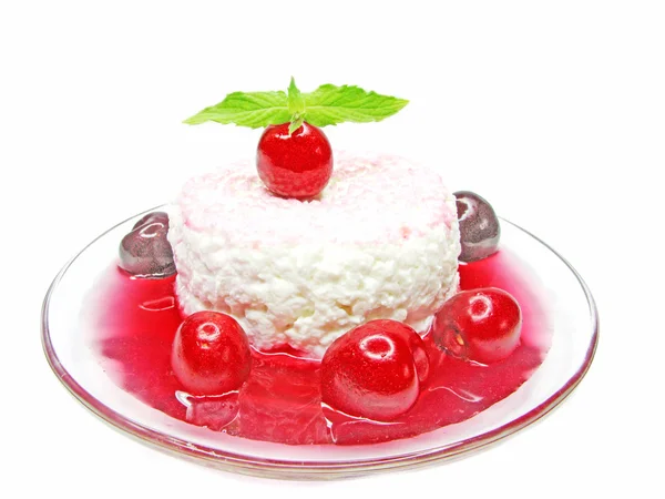 A puding és a zselés cseresznye desszert — Stock Fotó