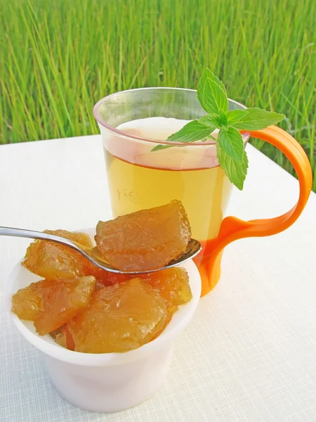 Herbal tea and apple jam — Stock Photo, Image
