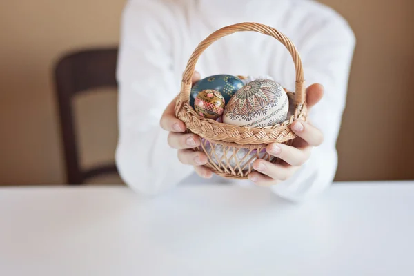 stock image Basket with easter eggs