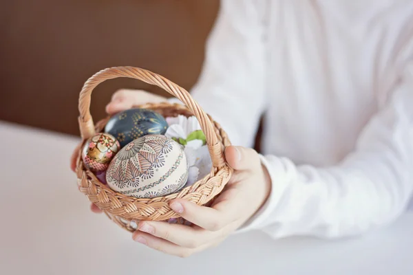 stock image Basket with easter eggs