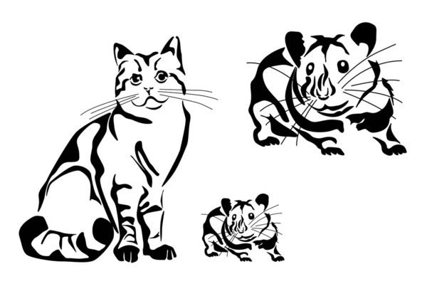 Kedi ve mouse.tattoo — Stok Vektör